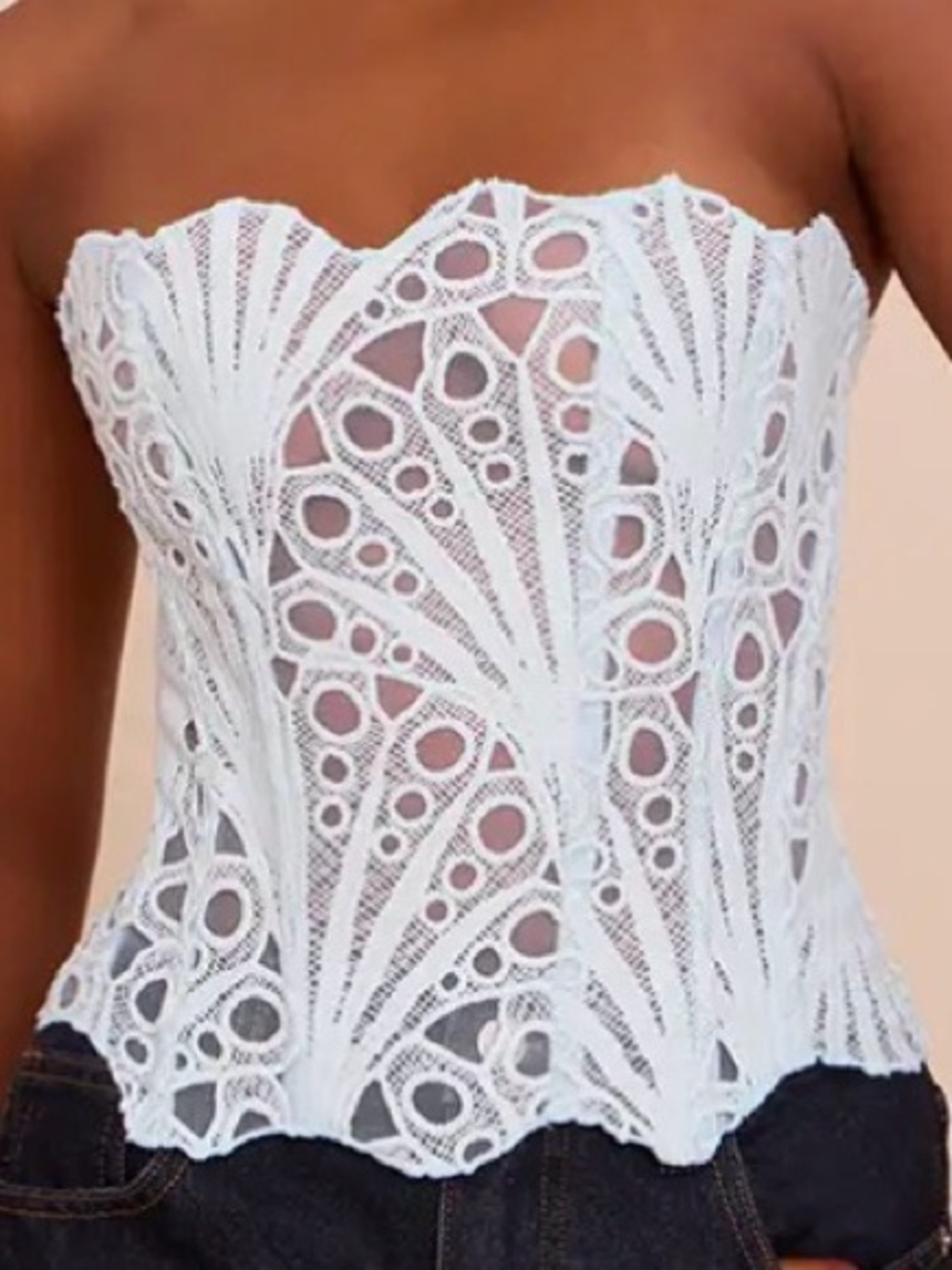 EGO Sheer Ivory Lace Bustier Corset Top S